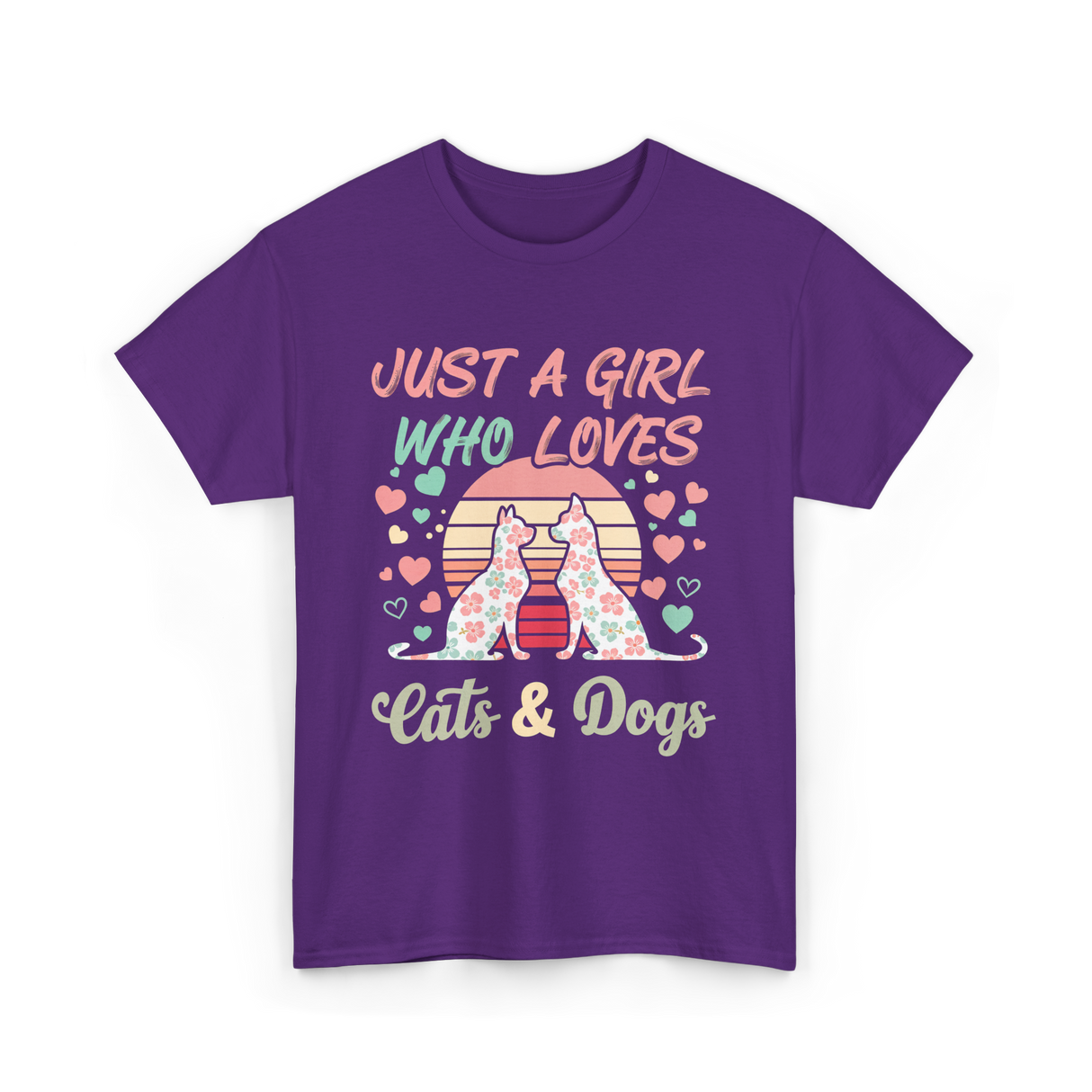 Just A Girl Who Loves Cats Dogs T-Shirt - Purple