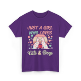 Just A Girl Who Loves Cats Dogs T-Shirt - Purple