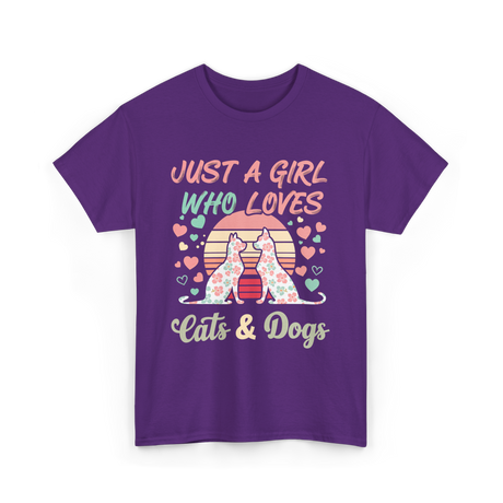 Just A Girl Who Loves Cats Dogs T-Shirt - Purple