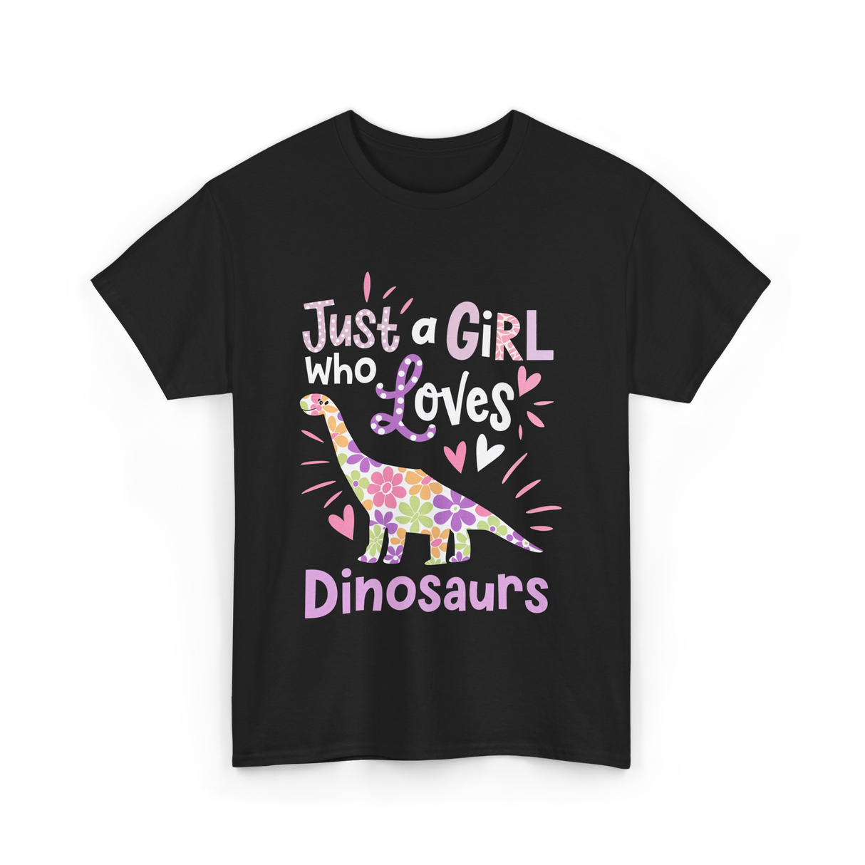 Just a Girl Who Loves Dinosaurs Dino T-Shirt - Black