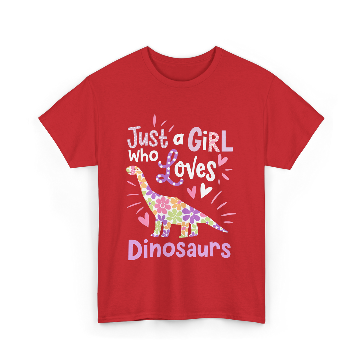 Just a Girl Who Loves Dinosaurs Dino T-Shirt - Red