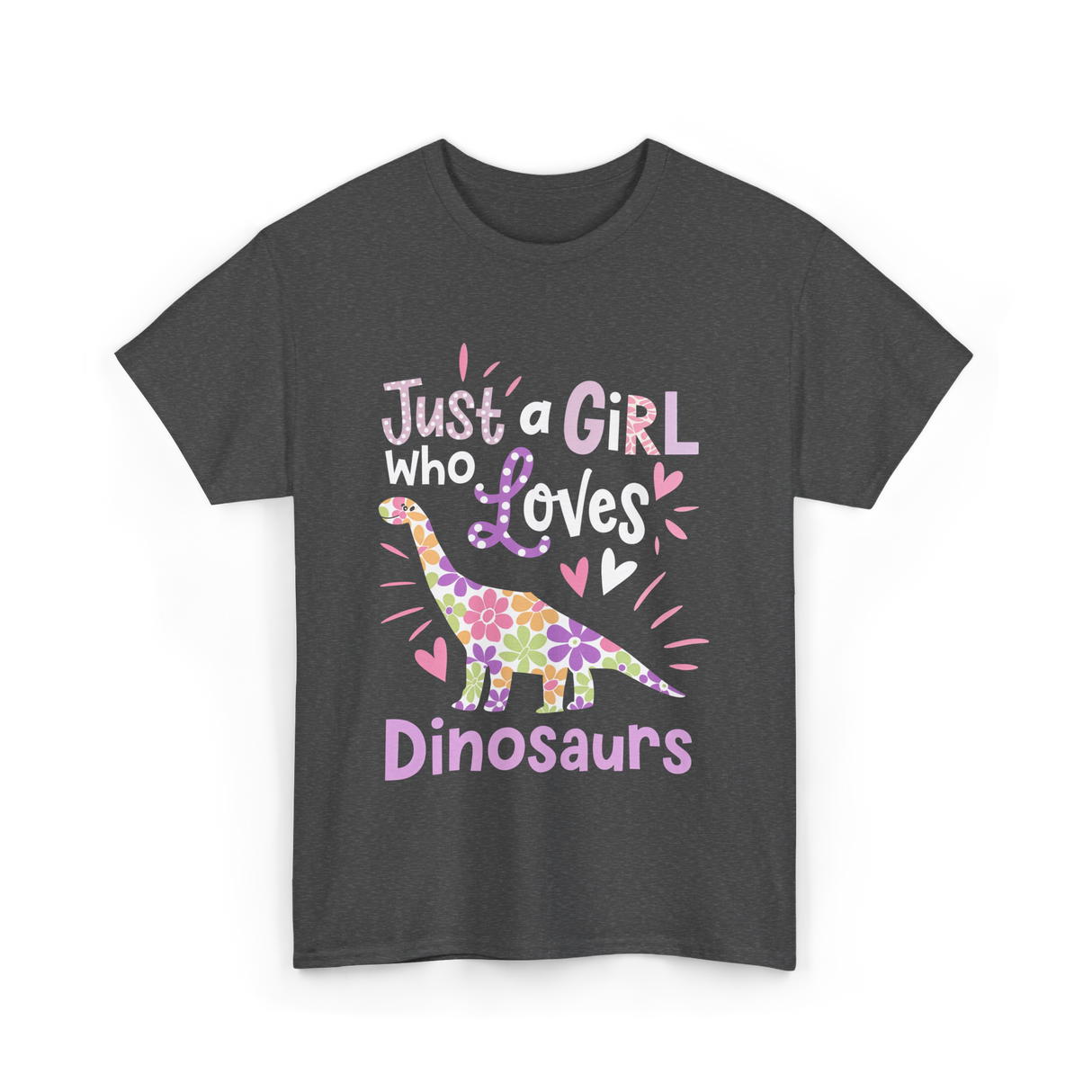 Just a Girl Who Loves Dinosaurs Dino T-Shirt - Dark Heather