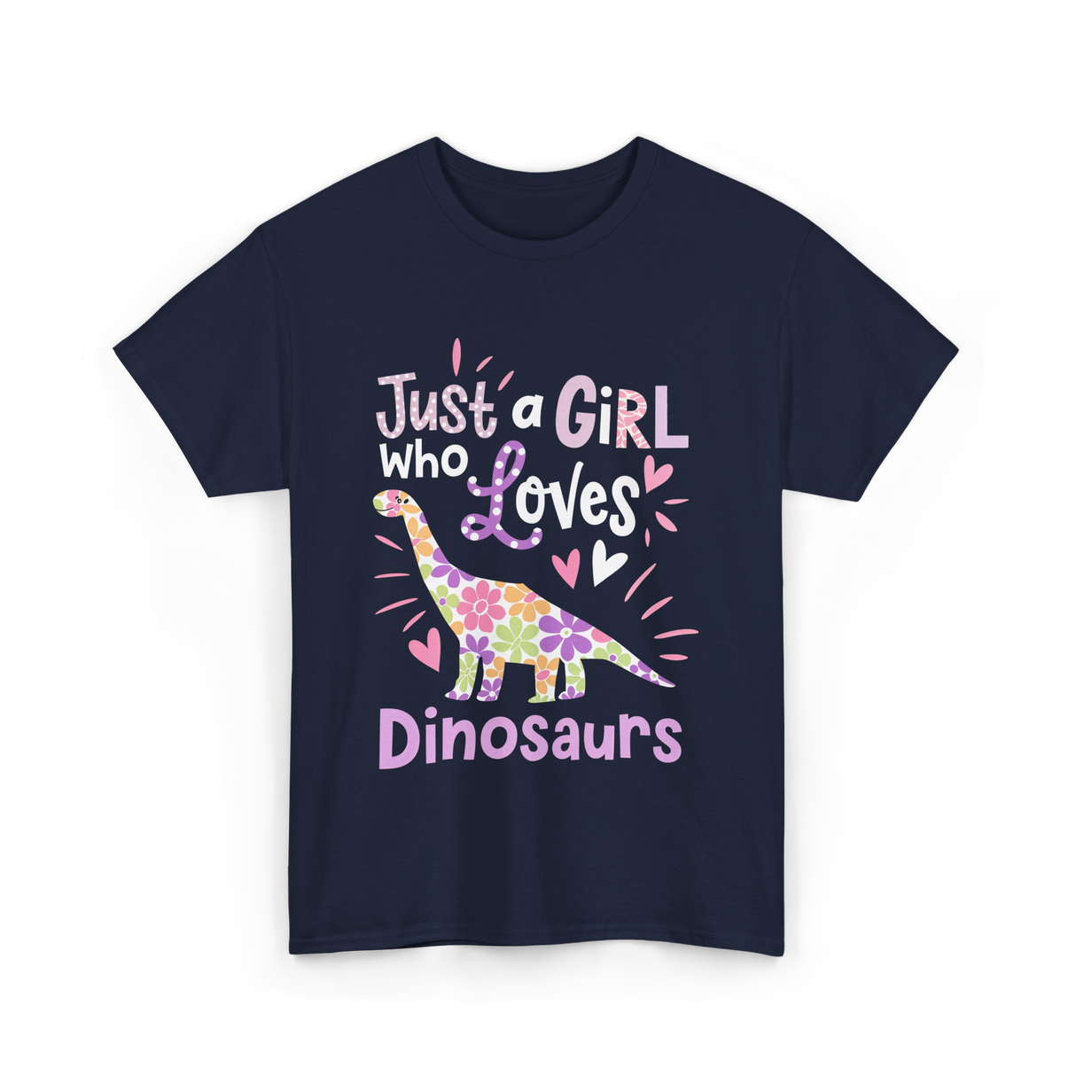 Just a Girl Who Loves Dinosaurs Dino T-Shirt - Navy