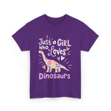 Just a Girl Who Loves Dinosaurs Dino T-Shirt - Purple