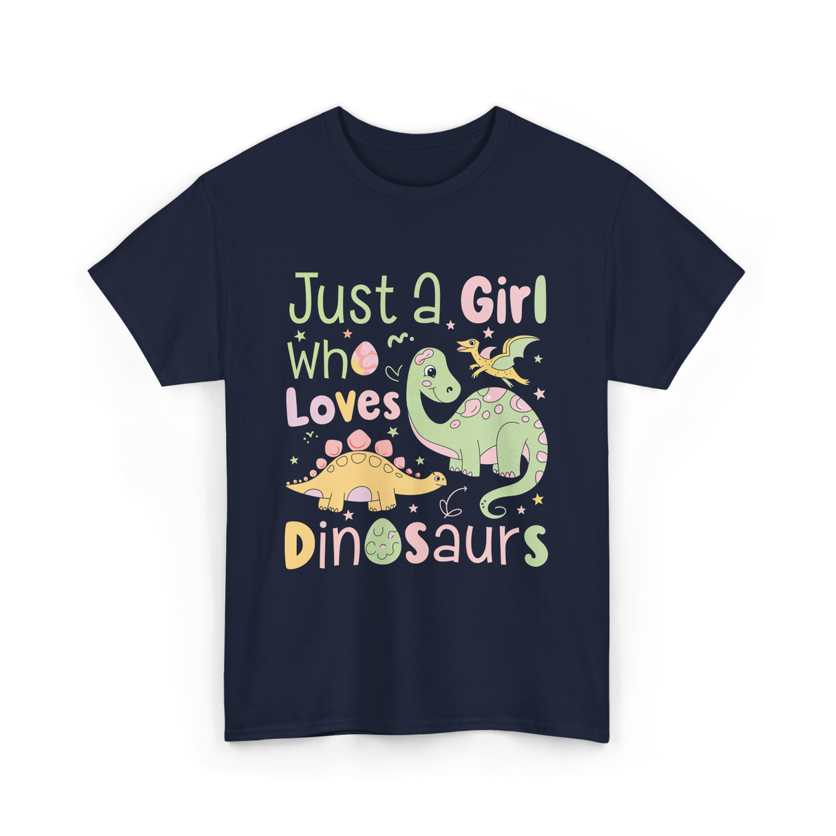 Just a Girl Who Loves Dinosaurs Dino T-Shirt - Navy