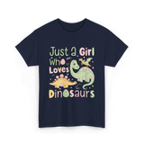 Just a Girl Who Loves Dinosaurs Dino T-Shirt - Navy