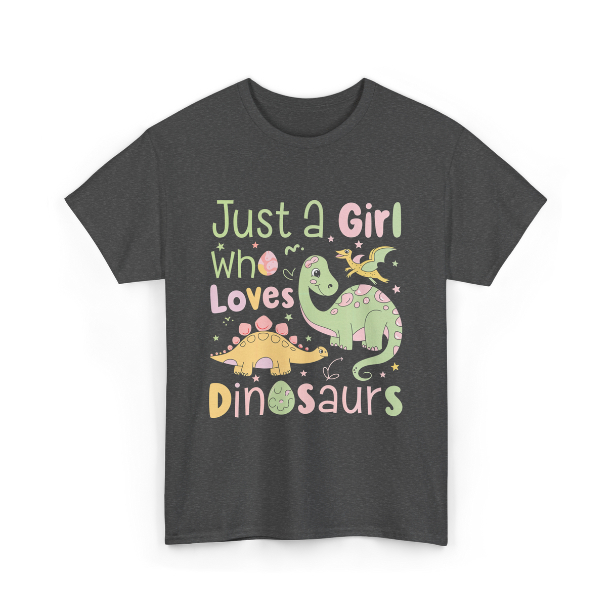 Just a Girl Who Loves Dinosaurs Dino T-Shirt - Dark Heather