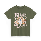 Just A Girl Who Loves Dogs Dog Lover T-Shirt - Military Green