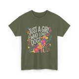 Just A Girl Who Loves Dogs Dog T-Shirt - Military Green