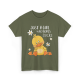 Just a Girl Who Loves Ducks Duck Lover T-Shirt - Military Green