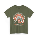 Just A Girl Who Loves Foxes Fox Lover T-Shirt - Military Green