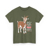 Just a Girl Who Loves Goats Goat T-Shirt - Military Green