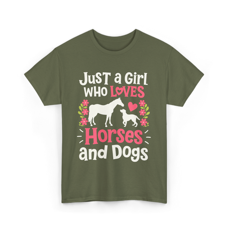 Just a Girl Who Loves Horses Animals T-Shirt - Military Green