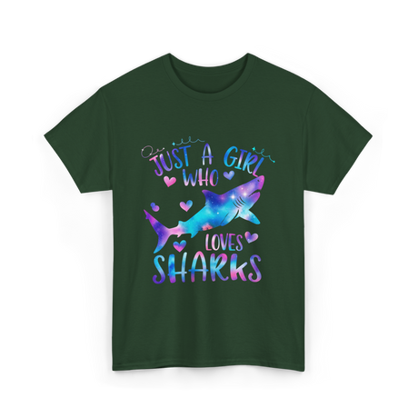 Just a Girl Who Loves Sharks Shark T-Shirt - Forest Green