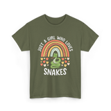 Just A Girl Who Loves Snakes Snake Lover T-Shirt - Military Green