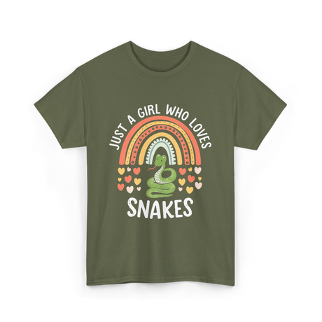 Just A Girl Who Loves Snakes Snake Lover T-Shirt - Military Green