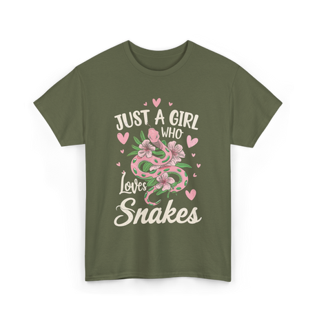 Just A Girl Who Loves Snakes Snake Lover T-Shirt - Military Green