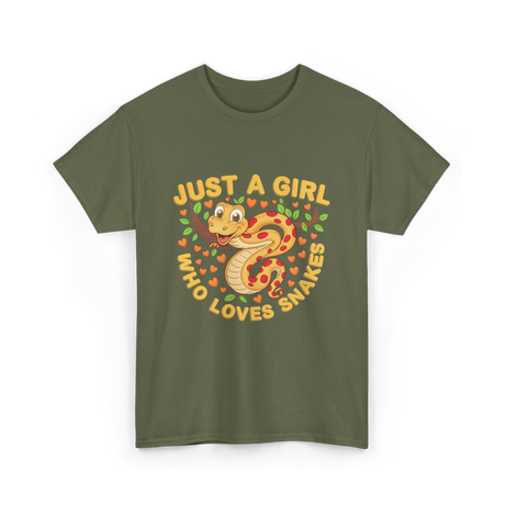 Just a Girl Who Loves Snakes Snake Lover T-Shirt - Military Green