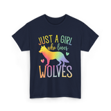 Just A Girl Who Loves Wolves Animal Lover T-Shirt - Navy