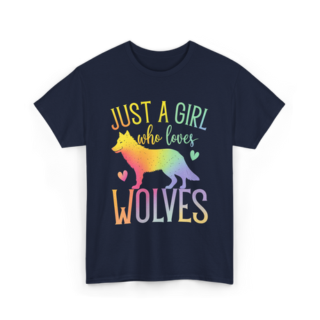 Just A Girl Who Loves Wolves Animal Lover T-Shirt - Navy