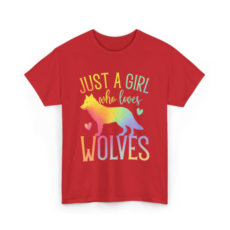 Just A Girl Who Loves Wolves Animal Lover T-Shirt - Red