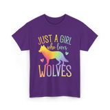 Just A Girl Who Loves Wolves Animal Lover T-Shirt - Purple