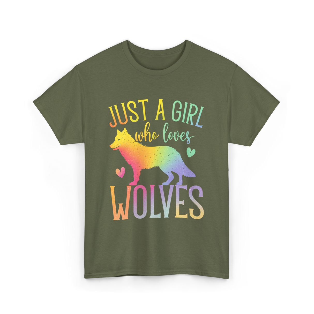 Just A Girl Who Loves Wolves Animal Lover T-Shirt - Military Green