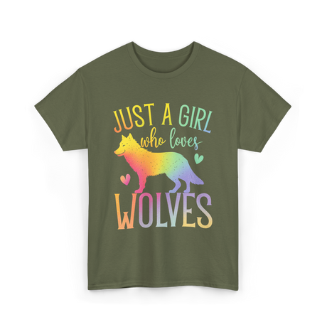 Just A Girl Who Loves Wolves Animal Lover T-Shirt - Military Green