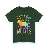 Just A Girl Who Loves Wolves Animal Lover T-Shirt - Forest Green