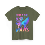 Just A Girl Who Loves Wolves T-Shirt - Military Green