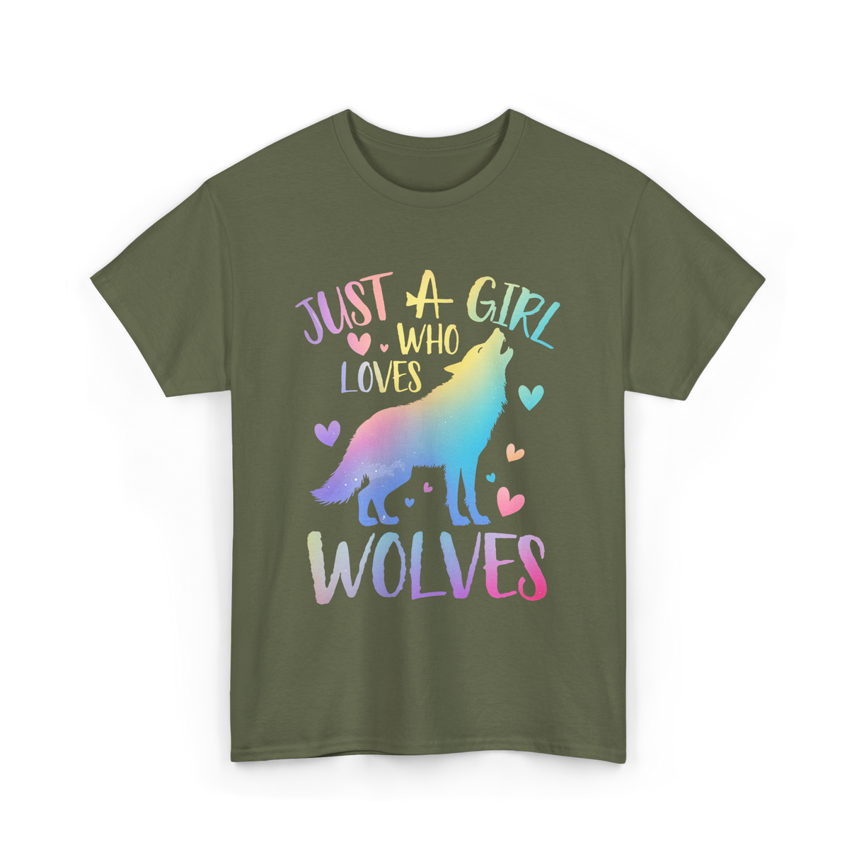 Just a Girl Who Loves Wolves Wolf Lover T-Shirt - Military Green