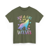 Just a Girl Who Loves Wolves Wolf Lover T-Shirt - Military Green