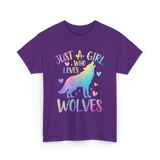 Just a Girl Who Loves Wolves Wolf Lover T-Shirt - Purple