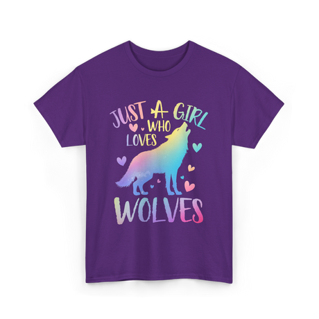 Just a Girl Who Loves Wolves Wolf Lover T-Shirt - Purple