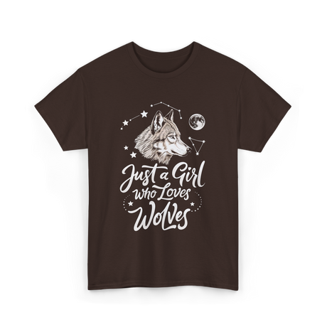 Just A Girl Who Loves Wolves Wolf T-Shirt - Dark Chocolate