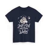 Just A Girl Who Loves Wolves Wolf T-Shirt - Navy