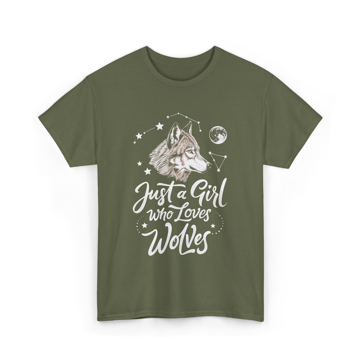 Just A Girl Who Loves Wolves Wolf T-Shirt - Military Green