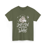 Just A Girl Who Loves Wolves Wolf T-Shirt - Military Green