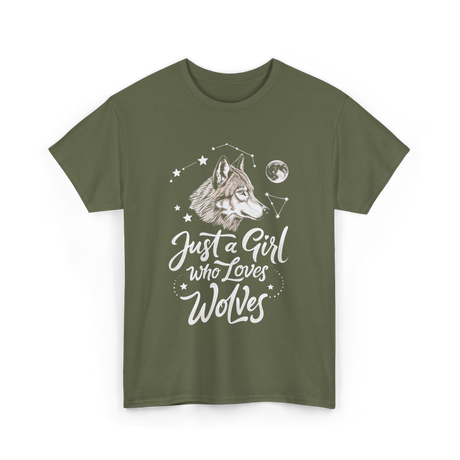 Just A Girl Who Loves Wolves Wolf T-Shirt - Military Green