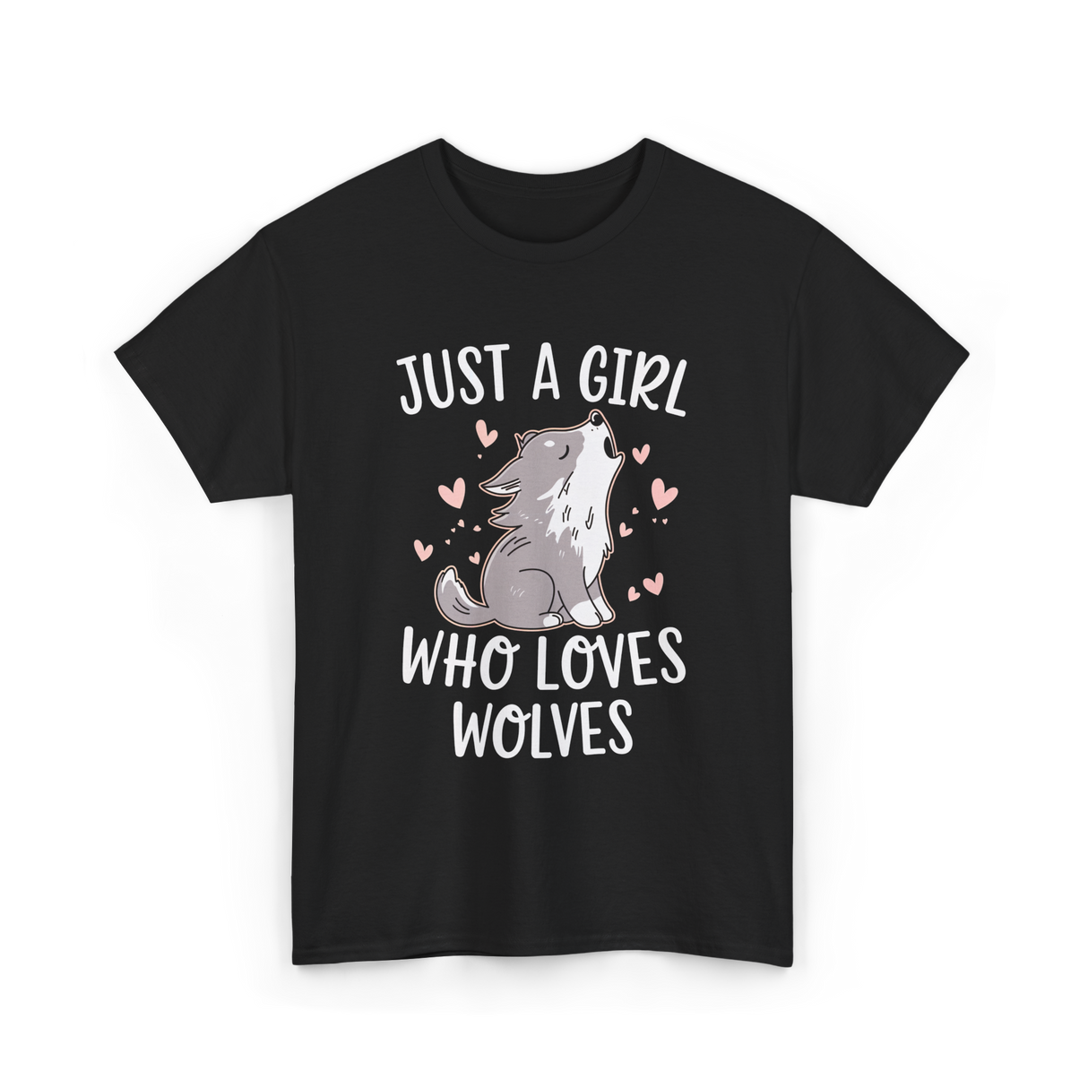 Just a Girl Wolf Animal Love T-Shirt - Black