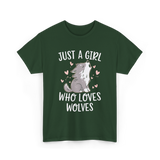 Just a Girl Wolf Animal Love T-Shirt - Forest Green