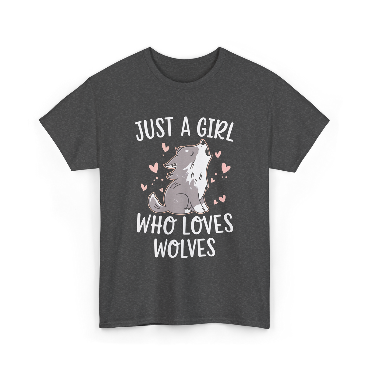 Just a Girl Wolf Animal Love T-Shirt - Dark Heather