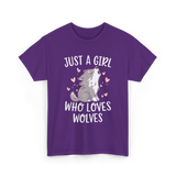 Just a Girl Wolf Animal Love T-Shirt - Purple