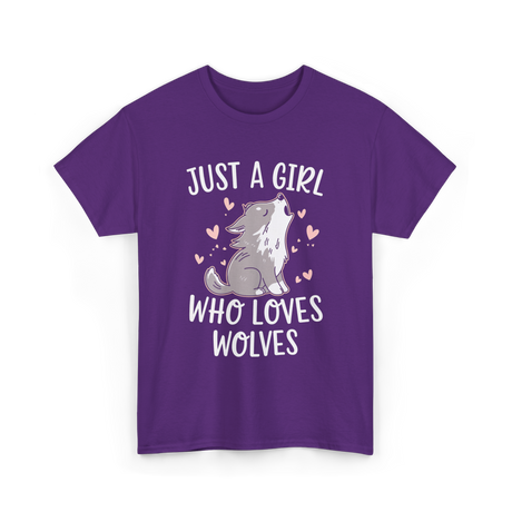 Just a Girl Wolf Animal Love T-Shirt - Purple