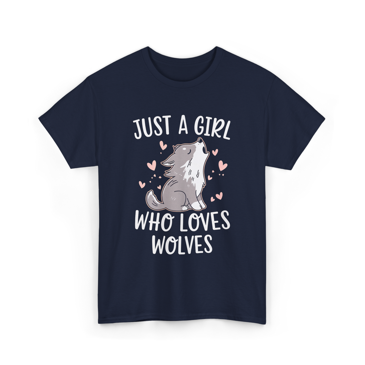 Just a Girl Wolf Animal Love T-Shirt - Navy