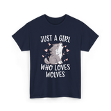 Just a Girl Wolf Animal Love T-Shirt - Navy