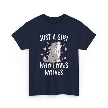 Just a Girl Wolf Animal Love T-Shirt - Navy