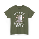 Just a Girl Wolf Animal Love T-Shirt - Military Green