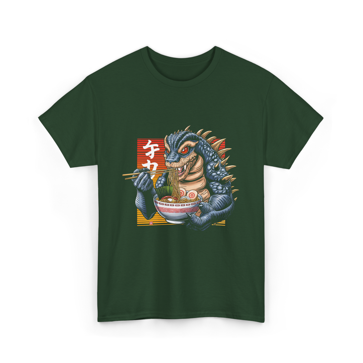 Kaiju Eating Ramen Monster Lover T-Shirt - Forest Green