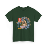 Kaiju Eating Ramen Monster Lover T-Shirt - Forest Green